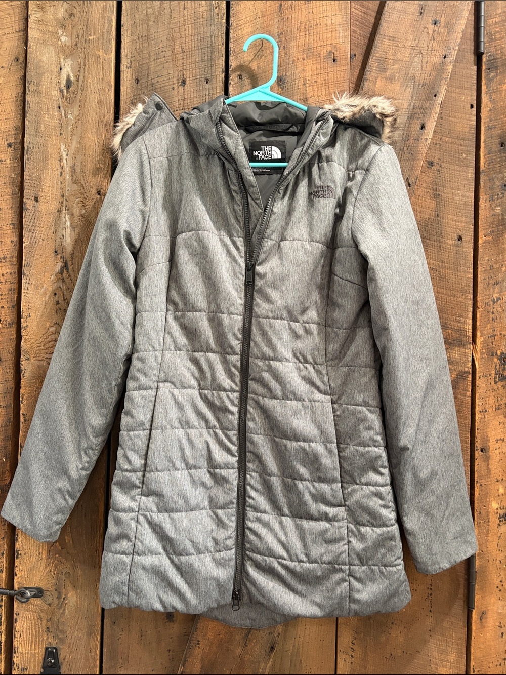 The North Face Women's Heather Gray Quilted Puffer Jacket with Hood